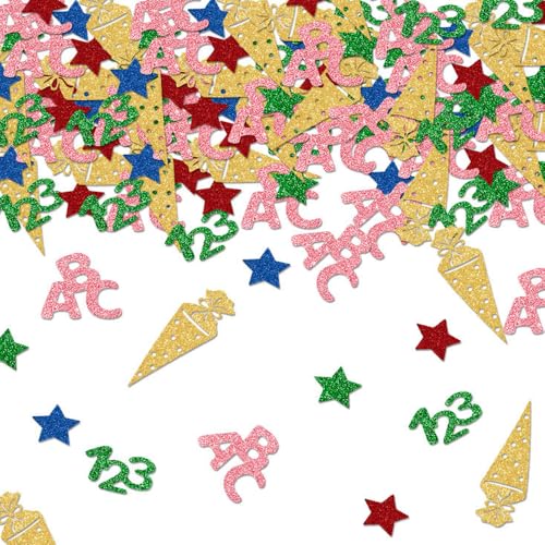 100 Stück Einschulung Deko Konfetti - Schulanfang Streudeko ABC 123 Tischdekoration für Schuleinführung Deko, Tischdeko Einschulung Schulkind Mädchen Junge von Anicy