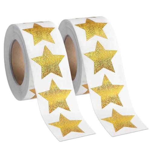 1000 Stück Aufkleber Sterne Gold, Glitzersterne Sticker Sternes, Sticker Weihnachten Selbstklebende, Belohnung Stickers für Kinder, Sterne Aufkleber für Scrapbooking, Grußkarten, Geschenke (2 Rolle) von Anicy