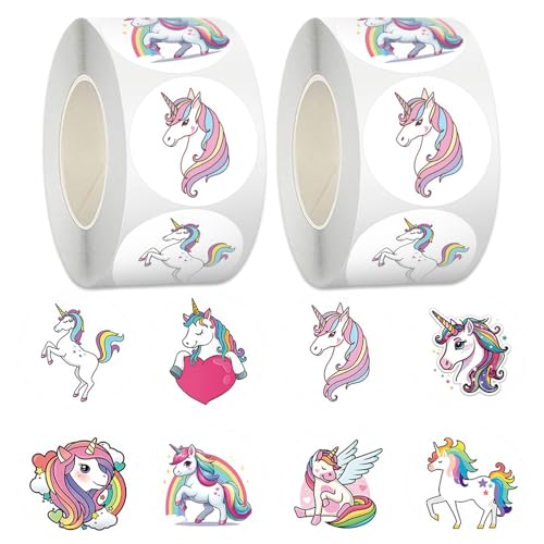 1000 Stück Einhorn Sticker, Einhorn Aufkleber, Einhorno Belohnungssticker, 8 Verschiedene Einhornmuster, Sticker Kinder Mädchen (2 Rolle) von Anicy