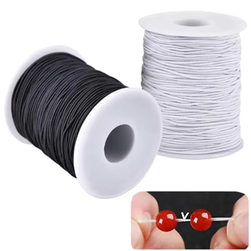 2 Rollen Gummiband für Armbänder - Gummikordel Gummischnur 1mm x 50 m, Perlenschnur Elastische Band für DIY Schmuckherstellung Bastelarbeiten (Schwarz, Weiß) von Anicy