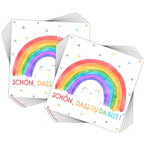 40 Stück Servietten Einschulung Regenbogen Deko Kindergeburtstag - Schön das Du da Bist Servietten Geburtstag Happy Birthday Babyparty, 33 x 33 cm Papierservietten von Anicy