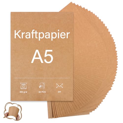 50 Blatt Papier Braun Kraftpapier A5-300g A5 Papier, Dickes Papier A5 zum Drucken, Menükarten Kraftkarton zum Bemalen, Bedrucken, Basteln & Vintage Style Hochzeitsgeschenke 50 Blatt Papier Braun Kraftpapier A5-300g A5 Papier, Dickes Papier A5 zum Drucken, Menükarten Kraftkarton zum Bemalen, Bedrucken, Basteln & Vintage Style Hochzeitsgeschenke von Anicy