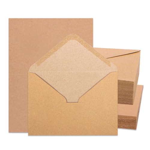 50 Stück Briefumschläge c6 mit kraftpapier karten a5 - Klappkarten Blanko mit Umschlag, Kraftpapier Karten mit Briefumschläge, Kraftpapier Umschläge Klappkarten für Geschenk Grußkarten Einladung von Anicy