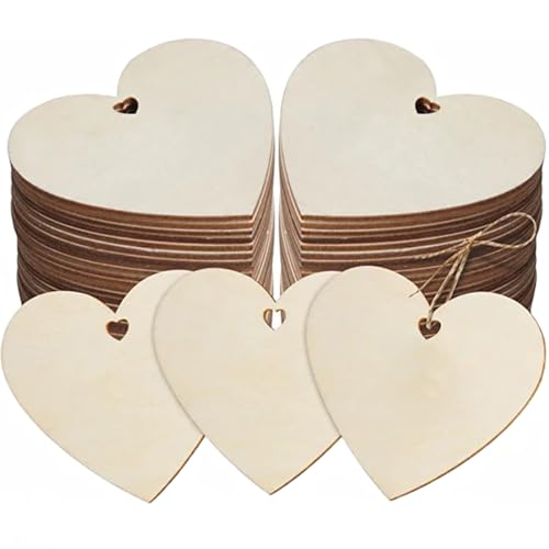 50 Stück Holzanhänger zum Bemalen - 8cm Holzherzen Deko Holzherzen zum Beschriften, DIY Handwerk für Hochzeit Geburtstag Weihnachten Valentinstag Geschenkanhänger von Anicy