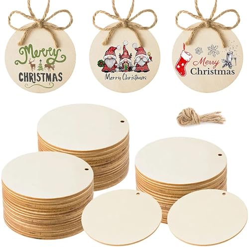 50 Stück Holzanhänger zum Bemalen - Holzscheiben 5cm Holzplättchen Rund Holzscheiben Deko, DIY Handwerk für Hochzeit Geburtstag Weihnachten Valentinstag Geschenkanhänger von Anicy