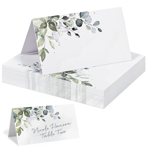 50 Stück Tischkarten Hochzeit, Tischkarten Geburtstag, Namensschilder Hochzeit, Tischdekos Hochzeits, Tischkarten Eukalyptus für Hochzeits Geburtstag Kommunion Taufe von Anicy