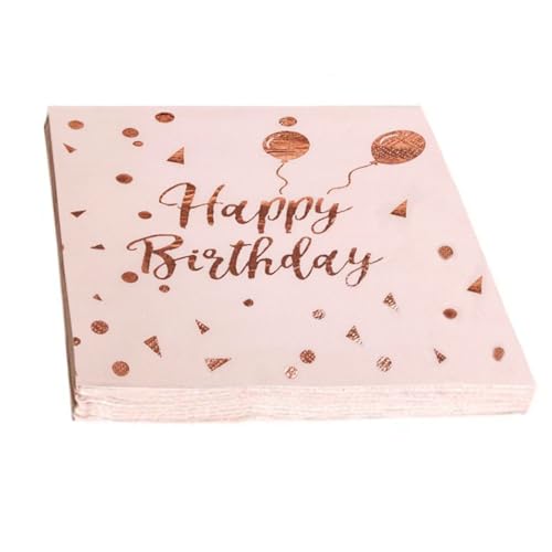 60 Stück Servietten Geburtstag Servietten Rosegold - 33 * 33cm Rose Druck Happy Birthday Servietten für Geburtstag Valentinstag Hochzeit Flitterwochen Taschentücher Gedruckt Tischdekorationen von Anicy