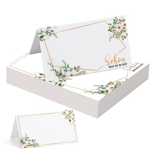 60 Stück Tischkarten Hochzeit - Namensschilder Hochzeit Schön dass du da bist, Platzkarten zum selbst Beschriften Namenskärtchen Tischkarten für Geburtstag, Konfirmation, 110x85mm von Anicy