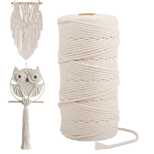 Makramee Garn 3mm x 200m, 100% Baumwolle Baumwollgarn, Baumwollschnur für DIY Gewebtes Kunsthandwerk, Wandbehang, Gewebter Traumfänger, Böhmen Hochzeit Dekorationen (Beige) von Anicy