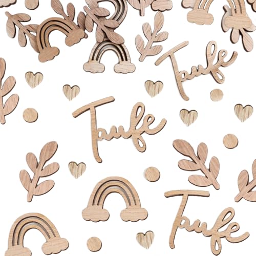 Taufe Deko Konfetti - 120 Stück Holz Streudeko Tischdeko Taufe Konfetti Holz für Babyshowerparty DIY Deko von Anicy