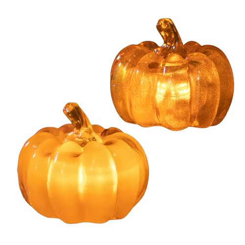 Aniepaa Herbstdeko Kürbis Deko, 2 Stück LED Kürbis Leuchtende, Herbst Dekoration Kürbis beleuchtet, Halloween Deko Kürbis Für Herbst Festival Erntedankfest Halloween Weihnachten (Gelb) von Aniepaa