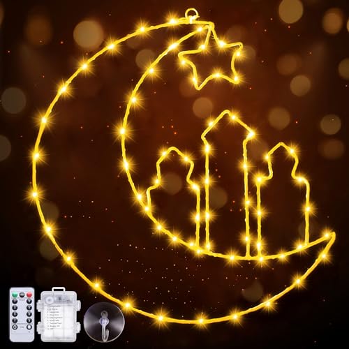 Ramadan Deko Lampe, 58 LEDs Ramadan LED Licht, 8 Modi Ramadan Dekoration Fenster Lichter, Eid Mubarak Dekoration Vorhang Lichter islamische Wanddekoration hängende Lampe mit Fernbedienung Timer von Aniepaa