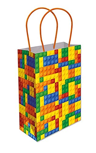 Anila's Complete Bricks Thema 10 Partytütenfüller & Partygeschenke – 10 Ziegelsteine Motto Partytüten mit Griffen (ideal für Kinder im Alter von 3-8) von Anila's