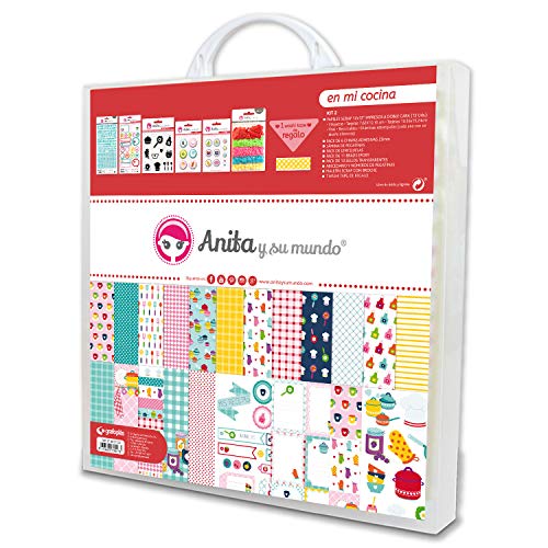 Anita & Seine Welt Kollektion in meiner Küche, Set mit Koffer für Scrapbooking (Papier, Aufkleber, Embleme, Epoxy, Stempel, Aufkleber), Papier, mehrfarbig, 30,5 x 30,5 cm von Anita y Su Mundo