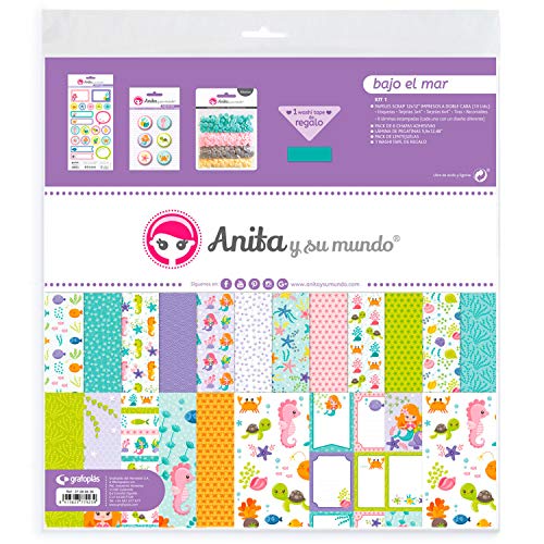 Anita & Seine Welt Kollektion unter dem Meer Kit Tasche für Scrapbooking, 13 bedruckte Papiere, Sticker, Abzeichen, Pailletten, Pastell, Washi Tape, Papier, mehrfarbig, 30,5 x 30,5 cm Anita & Seine Welt Kollektion unter dem Meer Kit Tasche für Scrapbooking, 13 bedruckte Papiere, Sticker, Abzeichen, Pailletten, Pastell, Washi Tape, Papier, mehrfarbig, 30,5 x 30,5 cm von Anita y Su Mundo