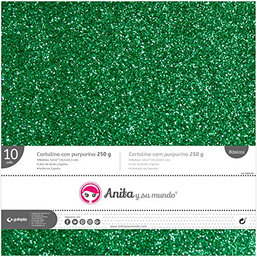 Anita y Su Mundo 70811420 Cartulinas Purpurina Glitzerkarton, glitter green, 30,5x30,5cm von Anita y Su Mundo