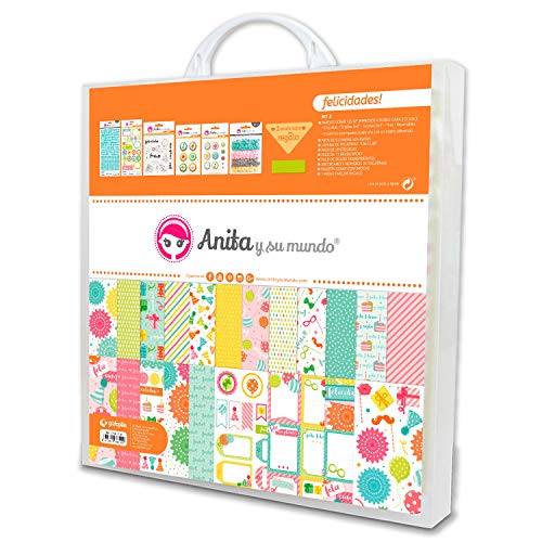 Anita y Su Mundo Kollektion Herzlichen Glückwunsch-Set für Scrapbooking (Papier, Aufkleber, Blech, Epoxidharz, Stempel, Alphabet), Papier, mehrfarbig, 30,5 x 30,5 cm von Anita y Su Mundo