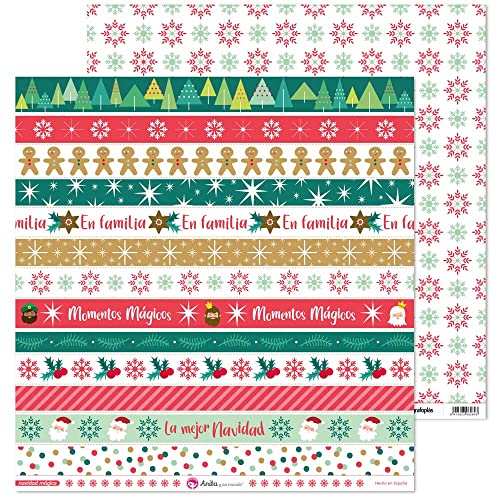 Anita y su mundo 37011950 5 Blatt Scrap-Papier mit Weihnachtsstreifen, 30,5 x 30,5 cm, magische Weihnachtskollektion, doppelseitig, bedruckt von Anita y Su Mundo