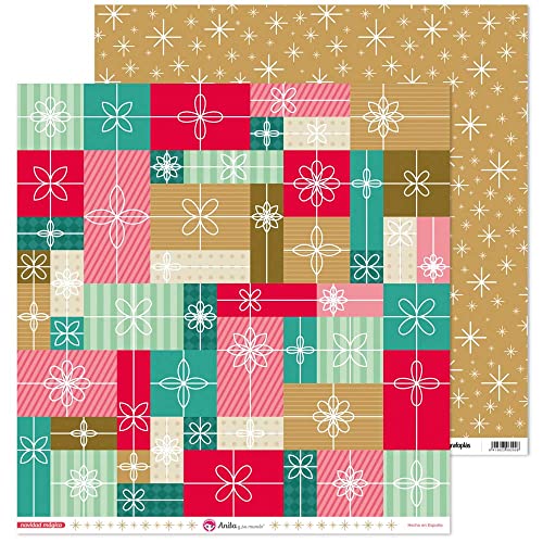 Anita y su mundo 37018861 Scrapbooking-Papier, doppelseitig, Geschenke und Sterne, 30,5 x 30,5 cm, magische Weihnachtskollektion von Anita y Su Mundo