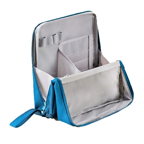 Aniute Stehendes Federmäppchen, Stehende Make-up-Tasche, Kosmetiktasche, Kulturbeutel, tragbar, große Kapazität, Stifttasche, Schule, Büro, Desktop-Aufbewahrungstaschen mit Fächern (Blau) von Aniute