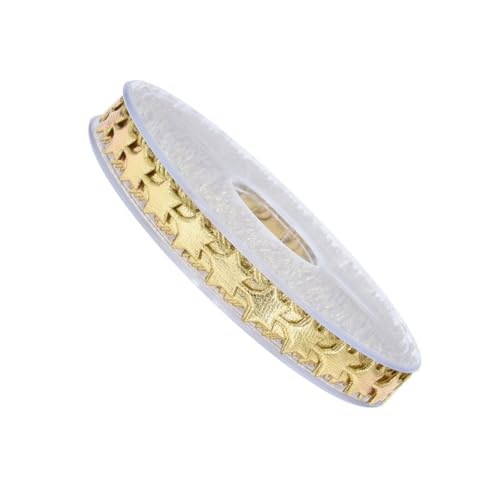 1 Rolle (10m) Star Ribbon Trim aus Polyester – 12mm Breite – Glänzendes Sternenmuster in Gold – Für Geschenkband, Weihnachtsdeko, Hochzeit, DIY Basteln, Blumenverpackung von Aniyan