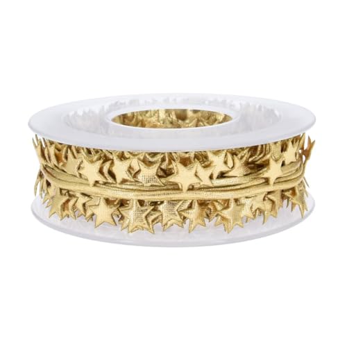 1 Rolle (10m) Star Ribbon Trim aus Polyester – 25mm Breite – Glänzendes Sternenmuster in Gold – Für Geschenkband, Weihnachtsdeko, Hochzeit, DIY Basteln, Blumenverpackung von Aniyan