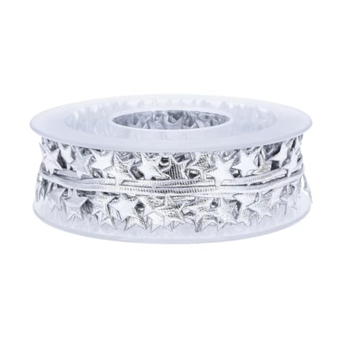 1 Rolle (10m) Star Ribbon Trim aus Polyester – 25mm Breite – Glänzendes Sternenmuster in Silver – Für Geschenkband, Weihnachtsdeko, Hochzeit, DIY Basteln, Blumenverpackung von Aniyan