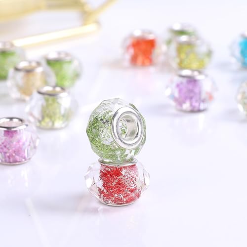 10 Stück Europäische Strass Perlen, Kristall Perlen mit Großem Loch (14×9mm) – Bunte Glasperlen, Facettiert, 6mm Loch – Für DIY Schmuck, Armbänder, Halsketten, Ohrringe von Aniyan