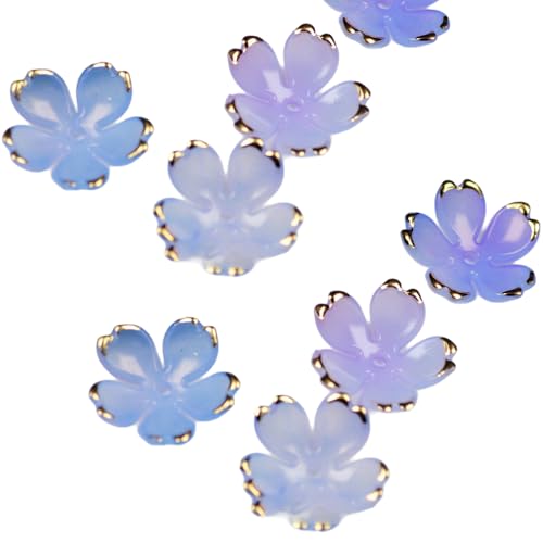 100 Stück Kirschblüten Acryl Blumenperlen mit Goldrand, Farbverlaufs Blütenblatt Perlen für Armbänder, Schmuckherstellung, Ohrringe, Halsketten, DIY Basteln (19mm,Blau Lila) von Aniyan