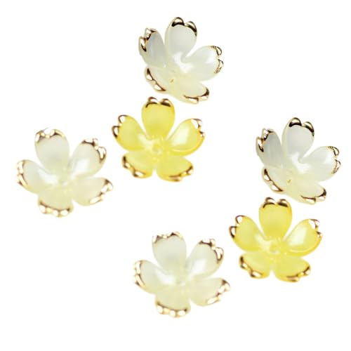 100 Stück Kirschblüten Acryl Blumenperlen mit Goldrand, Farbverlaufs Blütenblatt Perlen für Armbänder, Schmuckherstellung, Ohrringe, Halsketten, DIY Basteln (19mm,Gelb) von Aniyan