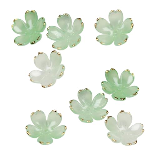 100 Stück Kirschblüten Acryl Blumenperlen mit Goldrand, Farbverlaufs Blütenblatt Perlen für Armbänder, Schmuckherstellung, Ohrringe, Halsketten, DIY Basteln (19mm,Grün) von Aniyan