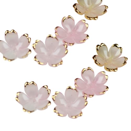 100 Stück Kirschblüten Acryl Blumenperlen mit Goldrand, Farbverlaufs Blütenblatt Perlen für Armbänder, Schmuckherstellung, Ohrringe, Halsketten, DIY Basteln (19mm,Rosa Gelb) von Aniyan