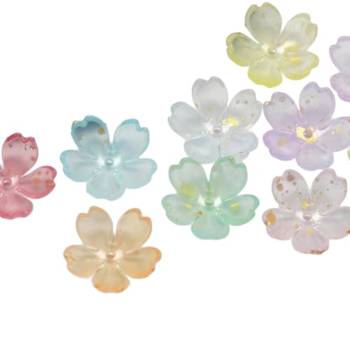 100 Stück Kirschblüten Acryl Blumenperlen mit Goldrand, Farbverlaufs Blütenblatt Perlen für Armbänder, Schmuckherstellung, Ohrringe, Halsketten, DIY Basteln (19mm,Zufällige Farbe) von Aniyan