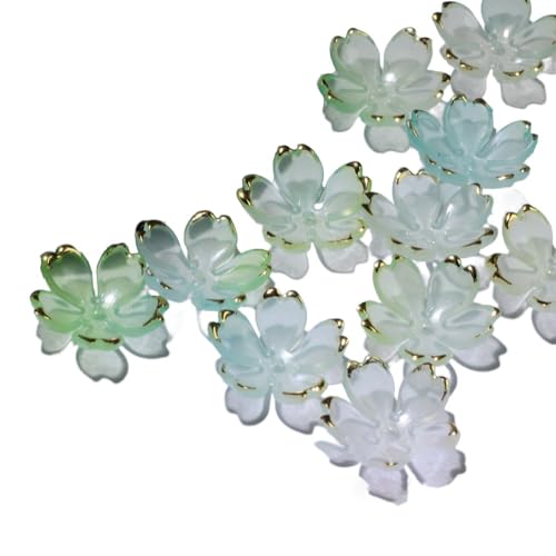 150 Stück Kirschblüten Acryl Blumenperlen mit Goldrand, Farbverlaufs Blütenblatt Perlen für Armbänder, Schmuckherstellung, Ohrringe, Halsketten, DIY Basteln (19mm,Blau Grün) von Aniyan