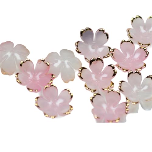 150 Stück Kirschblüten Acryl Blumenperlen mit Goldrand, Farbverlaufs Blütenblatt Perlen für Armbänder, Schmuckherstellung, Ohrringe, Halsketten, DIY Basteln (19mm,Hellrosa) von Aniyan