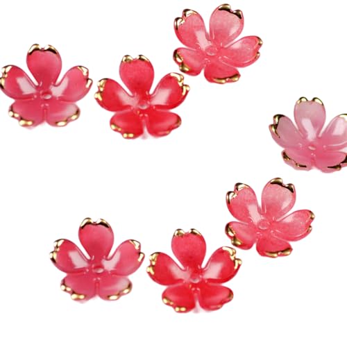 150 Stück Kirschblüten Acryl Blumenperlen mit Goldrand, Farbverlaufs Blütenblatt Perlen für Armbänder, Schmuckherstellung, Ohrringe, Halsketten, DIY Basteln (19mm,Rot) von Aniyan
