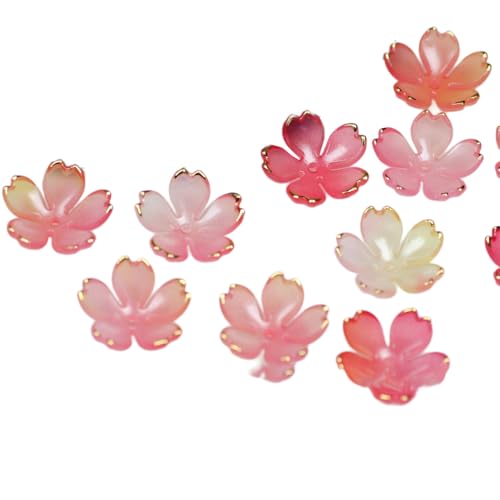 150 Stück Kirschblüten Acryl Blumenperlen mit Goldrand, Farbverlaufs Blütenblatt Perlen für Armbänder, Schmuckherstellung, Ohrringe, Halsketten, DIY Basteln (19mm,Rot Gelb) von Aniyan