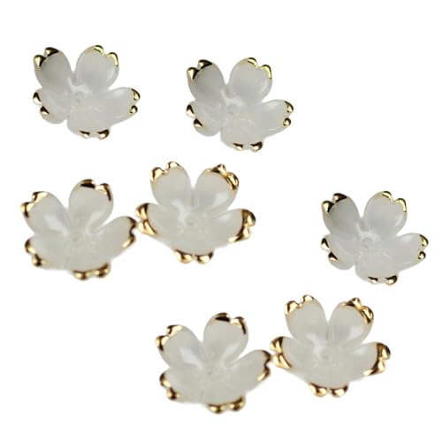 150 Stück Kirschblüten Acryl Blumenperlen mit Goldrand, Farbverlaufs Blütenblatt Perlen für Armbänder, Schmuckherstellung, Ohrringe, Halsketten, DIY Basteln (19mm,Weiß) von Aniyan