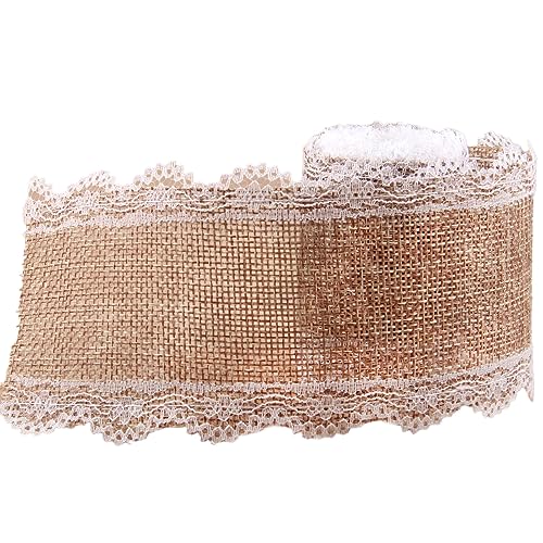 Aniyan 1 Rolle Juteband Mit Spitze 10 Cm X 2 M Natürliches Sackleinen Dekoband Mit Spitzenverzierung Für DIY Hochzeitsdeko Geschenkverpackung Bastelprojekte Und Partydekoration (Jute A) von Aniyan