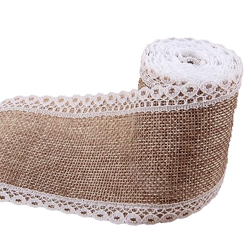 Aniyan 1 Rolle Juteband Mit Spitze 10 Cm X 2 M Natürliches Sackleinen Dekoband Mit Spitzenverzierung Für DIY Hochzeitsdeko Geschenkverpackung Bastelprojekte Und Partydekoration (Jute B) von Aniyan