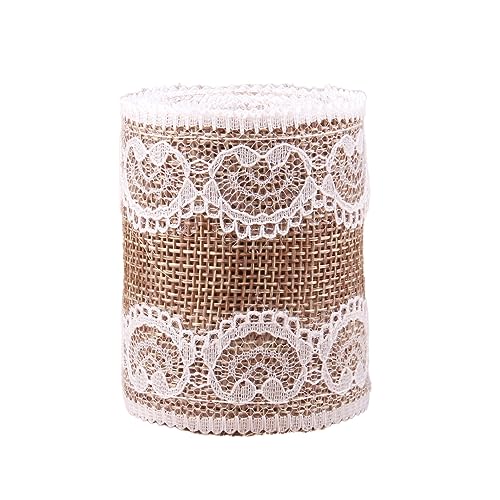 Aniyan 1 Rolle Juteband Mit Spitze 10 Cm X 2 M Natürliches Sackleinen Dekoband Mit Spitzenverzierung Für DIY Hochzeitsdeko Geschenkverpackung Bastelprojekte Und Partydekoration (Jute C) von Aniyan