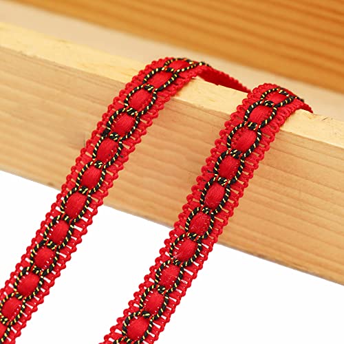 Aniyan 10 M Borte Spitzenband, 12 mm Breite Schottenkaro-Muster – Elegante Borte für Nähen, Deko und Geschenke – Vintage-Look – Vielseitiges Dekoband für Kleidung und Handarbeit (Rot) von Aniyan