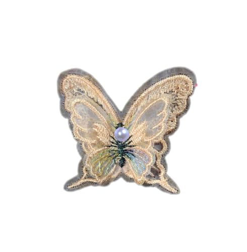 Aniyan 10 Stück Spitze Schmetterling Applikation, 4cm Doppelschicht Stickerei mit Perle Bunte Aufnäher für Kleidung, DIY Accessoires, Handarbeit Dekoration (Champagner) von Aniyan