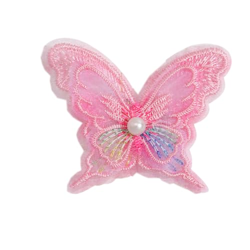 Aniyan 10 Stück Spitze Schmetterling Applikation, 4cm Doppelschicht Stickerei mit Perle Bunte Aufnäher für Kleidung, DIY Accessoires, Handarbeit Dekoration (Hellrosa) von Aniyan