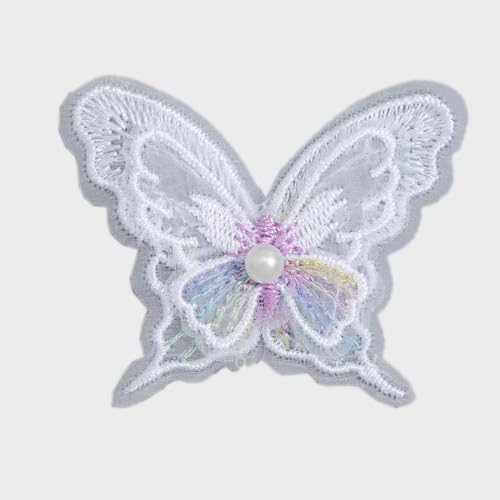 Aniyan 10 Stück Spitze Schmetterling Applikation, 4cm Doppelschicht Stickerei mit Perle Bunte Aufnäher für Kleidung, DIY Accessoires, Handarbeit Dekoration (Weiß) von Aniyan