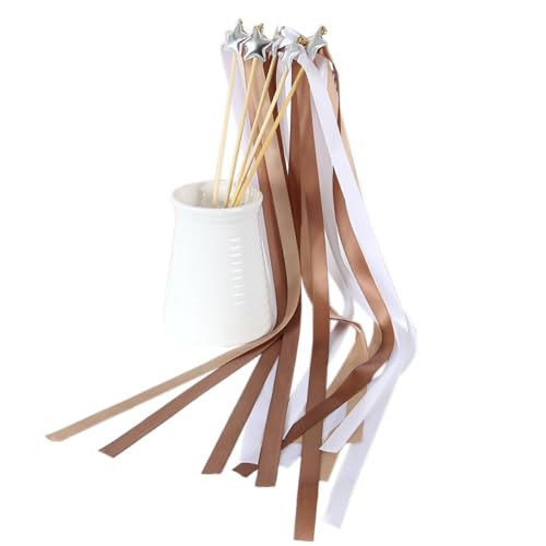 Aniyan 10 Stück Wedding Wands mit Stern, Zauberstäbe Hochzeit Luftschlangen mit Bändern, Sternenstab Deko für Hochzeiten, Partys, Geburtstage (Braun) von Aniyan