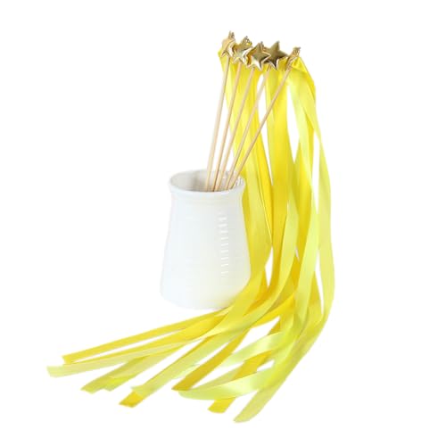 Aniyan 10 Stück Wedding Wands mit Stern, Zauberstäbe Hochzeit Luftschlangen mit Bändern, Sternenstab Deko für Hochzeiten, Partys, Geburtstage (Fluoreszierendes Gelb) von Aniyan