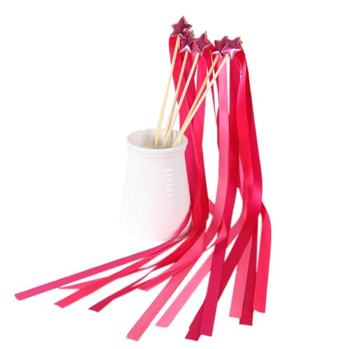 Aniyan 10 Stück Wedding Wands mit Stern, Zauberstäbe Hochzeit Luftschlangen mit Bändern, Sternenstab Deko für Hochzeiten, Partys, Geburtstage (Rosenrot) von Aniyan