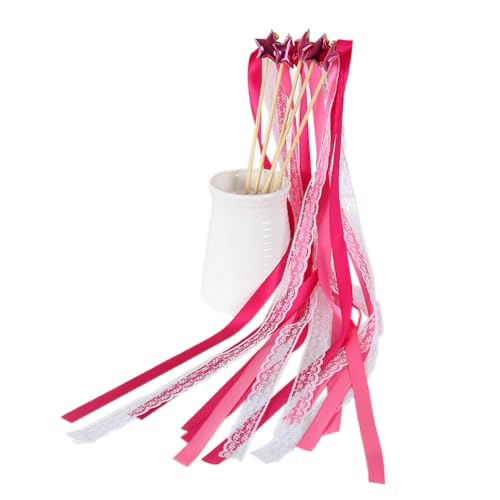 Aniyan 10 Stück Wedding Wands mit Stern, Zauberstäbe Hochzeit Luftschlangen mit Bändern, Sternenstab Deko für Hochzeiten, Partys, Geburtstage (Rosenrot Spitze) von Aniyan