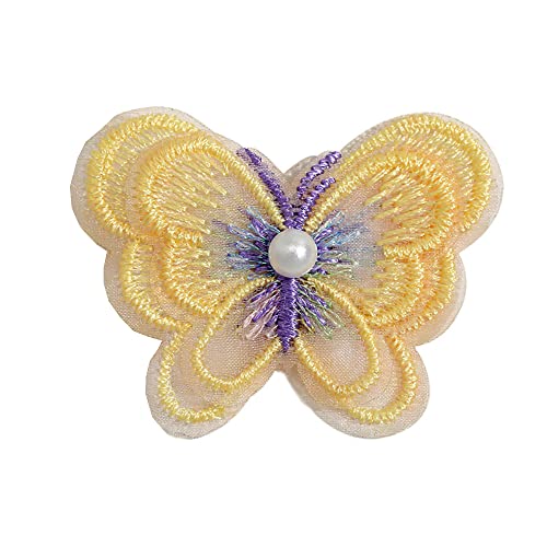 Aniyan 10 Stücke Schmetterling Patch aus Organza mit Spitzenapplikation, Stickpatches zum Aufbügeln und Aufnähen für Kleider, Jeans und DIY-Projekte (Gelb) von Aniyan
